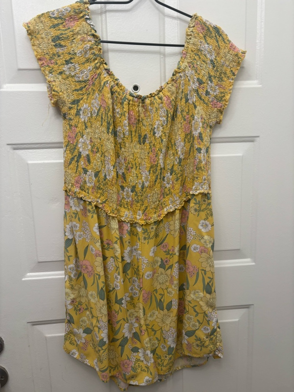 Eyeshadow Yellow Floral Smocked 100 Rayon Jumpsuit Romper